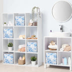 Geelin 6 Pcs Blue Floral Cube Storage Bins 11 Inch Blue Flower Storage Basket with Handle, Preppy Girls Organizer Basket, Col