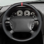 MEWANT Hand Sewn Steering Wheel Cover Wrap for Ford Mustang 1994-2004 Steering Wheel Accessories for Ford Mustang 1994-2004