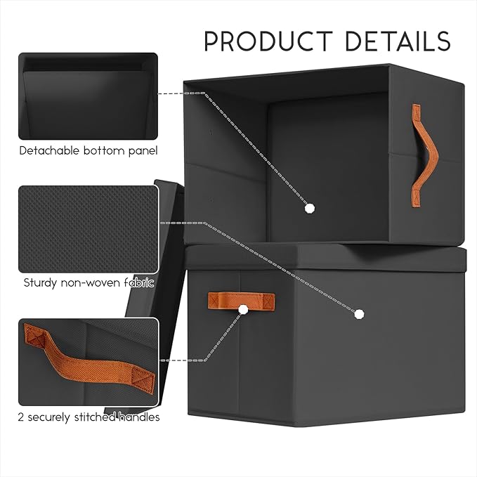Homsorout Storage Bins with Lids - Fabric Storage Baskets for Shelves, 6 Pack Foldable Decorative Boxes with Handles, Stackab