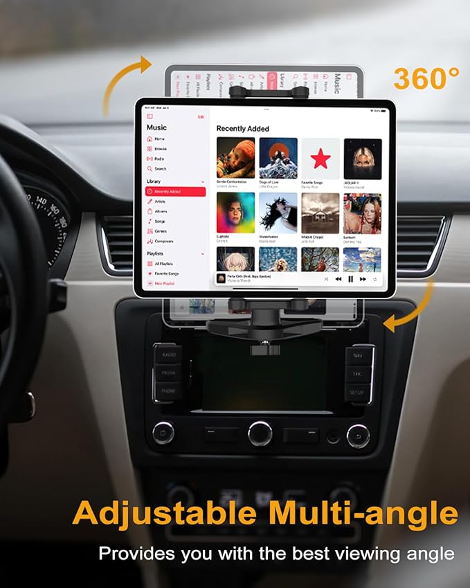 Car CD Slot Mount Tablet Holder with Adjustable Arm, Universal 360° Rotation Truck CD Player Tablet Holder for 4-13" iPad Pro Air Mini, Phone, Galaxy Z Fold, Fire HD