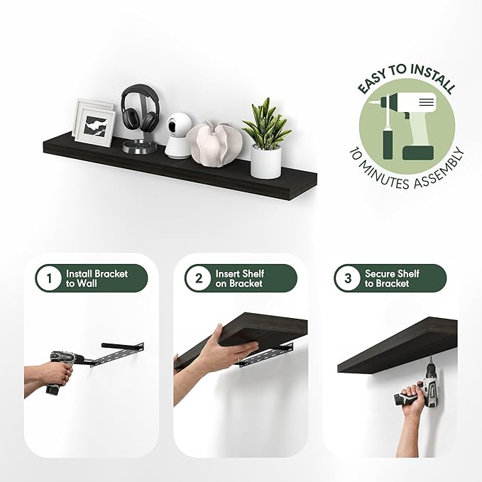 Furinno Tanna Floating Shelves for Wall Set of 2, 9 x 47 Wall Shelf, Wall Mounted Floating Shelf with Invisible Bracket, 2-in