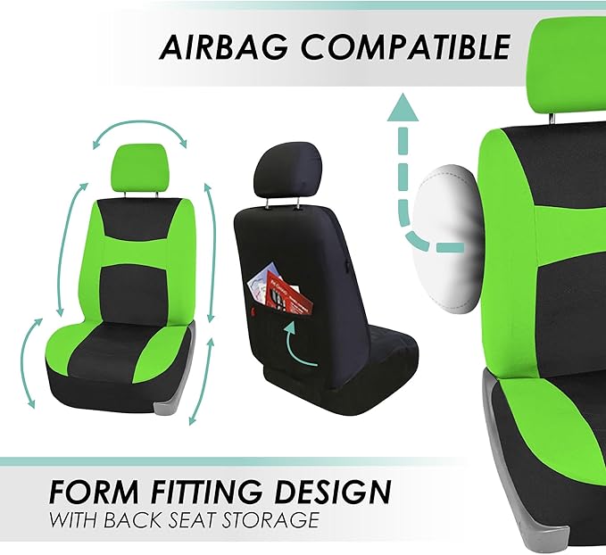 FH Group Front Set Cloth Seat Covers for Low Back Car Seats with Removable Headrest, Universal Fit, Airbag Compatible Seat Co