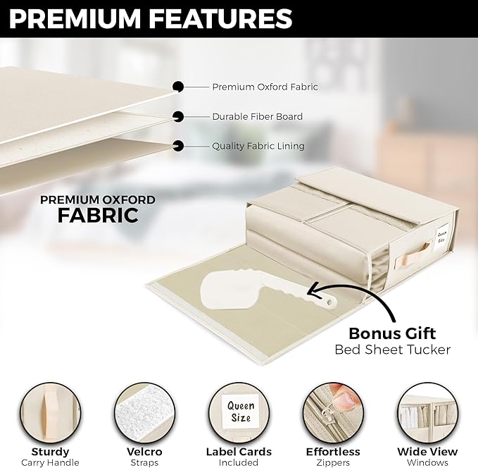ALCOVA 10 Pack Bed Sheet Organizers and Storage with 1 Bed Sheet Tucker, Linen Closet Organizer Fits Queen & King Sheets