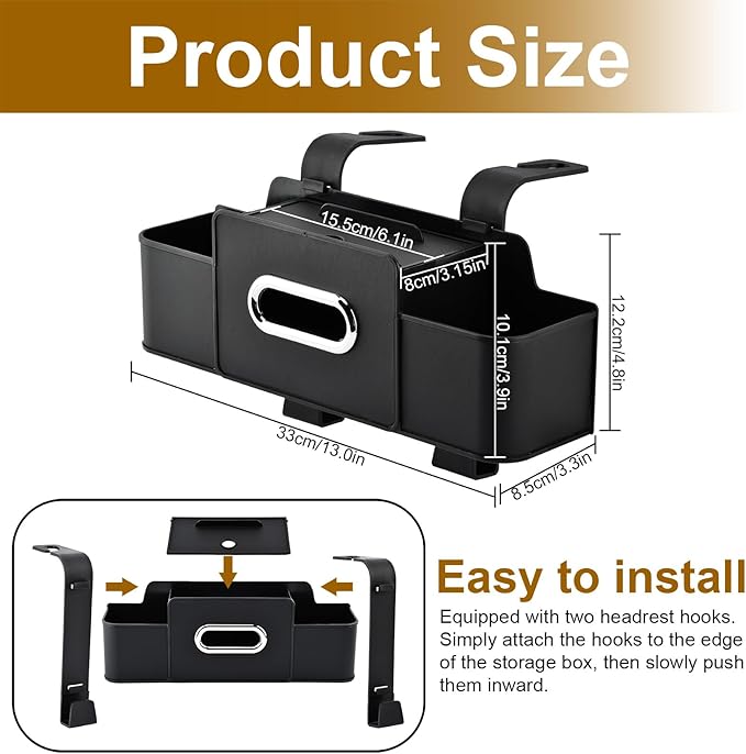 Back Seat Car Organizer, Multifunctional Car Seat Back Storage Box with Hook Tissue Box Cup Holder can Hold Phone Drinks Handbag fits Most Vehicles(COLOR:Black)