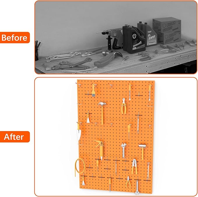 TORACK 3 PCS Metal Pegboard Panels(12x24 inch) for Wall Garage Tools Storage Pegboard for Workbench, Modular Peg Board Tool O