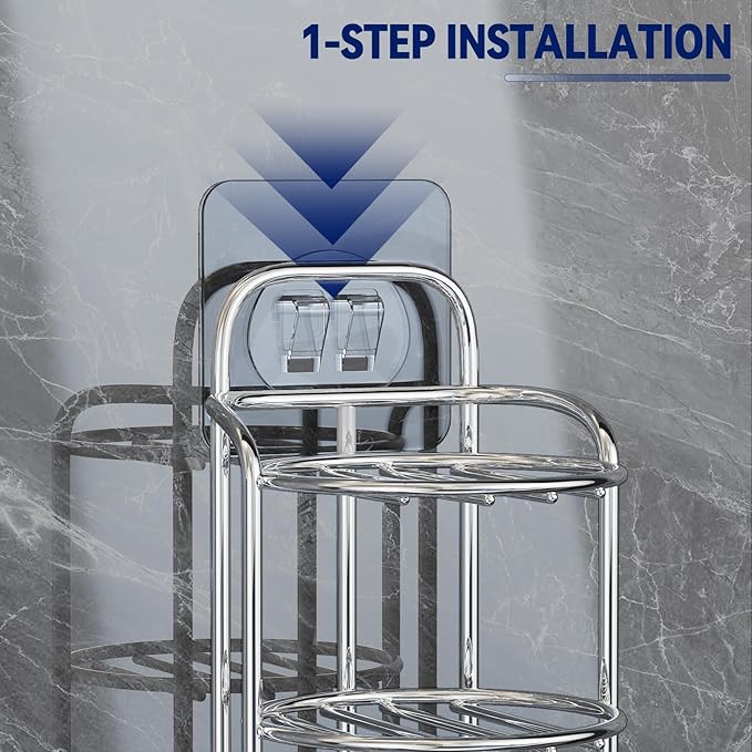 Silver 3-Tier Shower Soap Shampoo Bar Holder, Self Adhesive & Freestanding Draining Soap Dish Caddy for Bathroom Wall Accesor