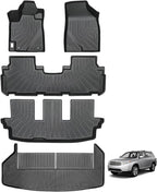 Floor Mats for Toyota Highlander 2008-2013 Non Hybrid, All Weather TPE Floor Liners, 3D Waterproof Custom Fit Car Accessories, 1st & 2nd & 3rd Row & Trunk Mat, Anti-Slip Mat Full Set