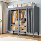 Heavy Duty Portable Wardrobe, Metal Foldable Covered Clothes Rack, 1500LBS, Freestanding Closet System Rolling Garment Rack, 