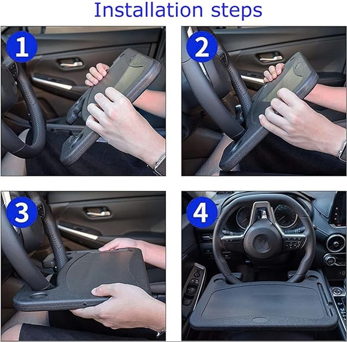TSY TOOL 2 Pack Steering Wheel Tray, Car Desk, Two Sided Laptop Drink Food Work Table Holder for Constant Travelers, Fits Most Vehicles Steering Wheels