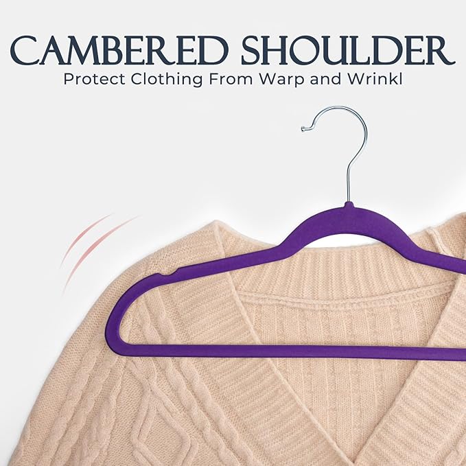 HOUSE DAY Noble-Purple Velvet Hangers 60 Pack, Non Slip Clothes Felt Hanger Heavy Duty for Coat, Premium Slim Space Saving Su