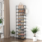 LANTEFUL 10 Tiers Tall Shoe Rack 20-25 Pairs Boots Organizer Storage Sturdy Narrow Shoe Shelf for Entryway, Closets with Hook