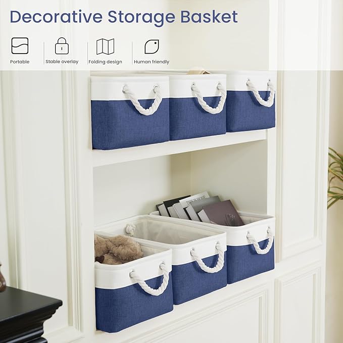 Storage Baskets for Shelves 13.8x9.8x6.7 Inch, Foldable Fabric Storage Bins with Handles, Small Storage Baskets for Organizin