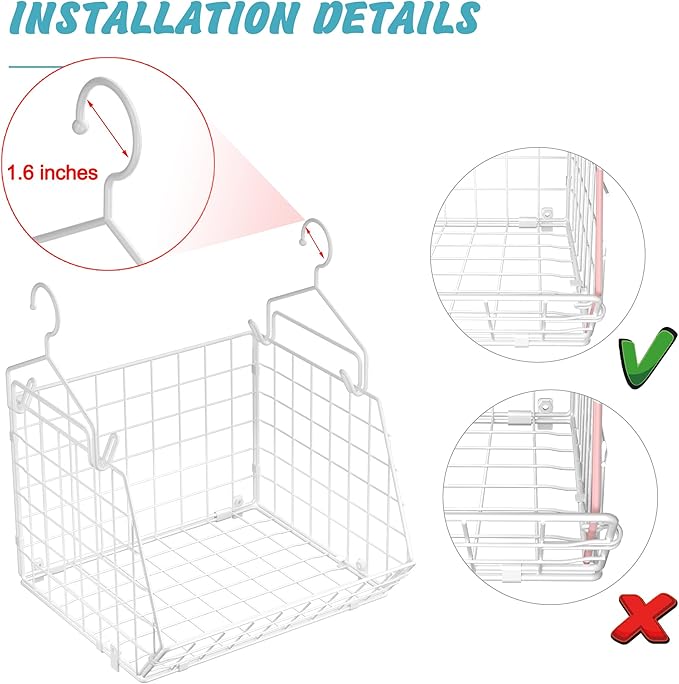 X-cosrack 3 Tier Foldable Closet Organizer, Clothes Shelves with 5 S Hooks, Wall Mount&Cabinet Wire Storage Basket Bins, for 
