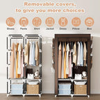 Portable Closet for Hanging Clothes, Portable Wardrobe Closet with Cover, 4 Storage Shelves, 2 Hanging Rods and 8 Side Pocket