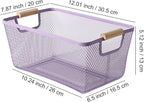 AJIODA Metal Mesh Steel Basket, Medium Wire Storage Organizer Basket Multi-function Hanging Kitchen Basket with Wood Handle f