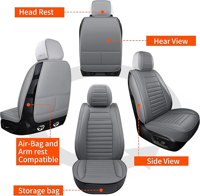 Leather Car Seat Covers, Waterproof Horizontal Stripes Front and Rear Car Seat Cover, Breathable Automotive Seat Covers for S