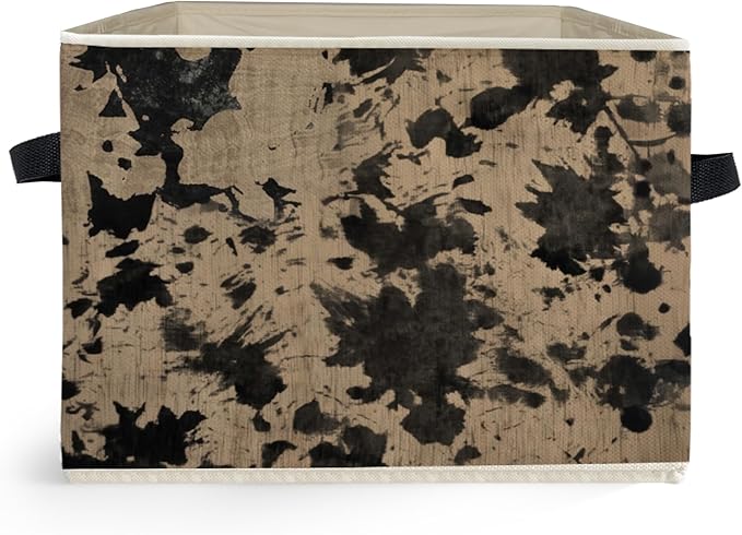 Abstract Vintage Floral Storage Box Bins, Black and Beige Botanical Collapsible Storage Basket Organizer for Bedroom Laundry 