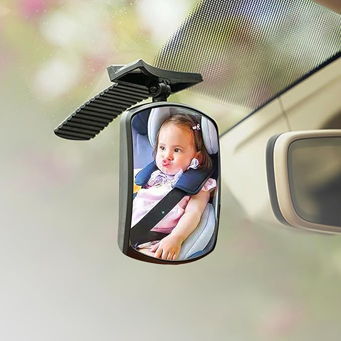 Stick On Car Baby Mirror, Ampper Adjustabe HD Glass Convex Wide Angle Interior Rearview Baby Rear Facing Mirror (Framed Rectangle, Small, 3.3" X 2.5")