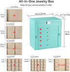 Frebeauty Large Jewelry Box,6-Tier PU Leather Jewelry Organizer,Multi-functional Storage Case with Mirror,Accessories Holder 