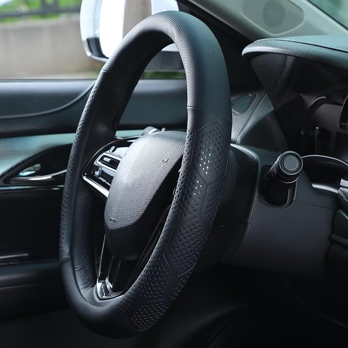 Yangday Leather Steering Wheel Cover for Toyota RAV4 Corolla Camry Highlander, 14.5-15 inches Car Steering Wheel Cover with N