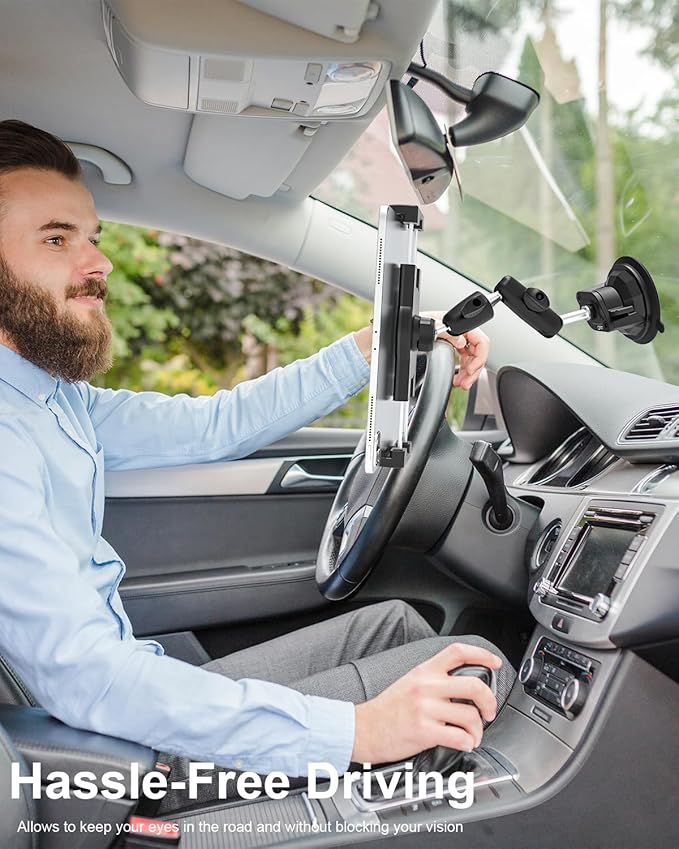 Heavy Duty Car Tablet Mount Holder - [Metal Arm] Dashboard Windshield Suction Cup Tablet Holder for Truck/Car Mount, for 4.7-13" Tablets Like iPad Pro Air, Mini, Galaxy Tab, Z Fold, Fire HD, iPhone