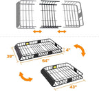 XCAR 64"x 39"x 4" Universal Roof Rack Basket Black with 3' x 4' Cargo Net and Rooftop Cargo Carrier Bag 15 Cubic ft - Car Top Luggage Storage Holder Baskets for SUV Truck Vehicle