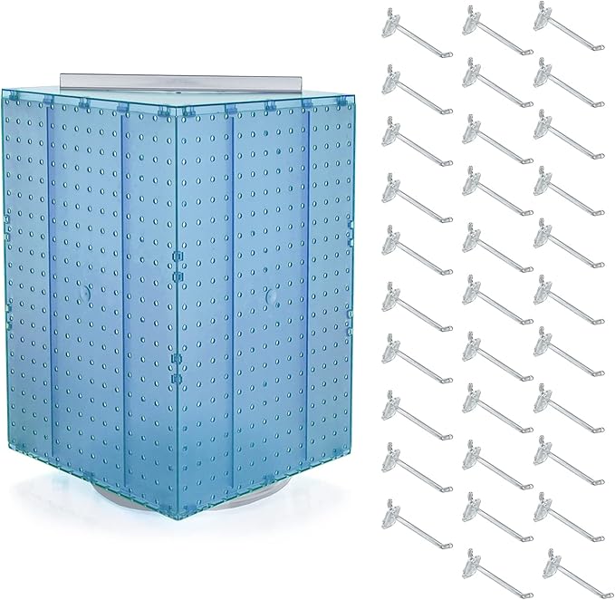 Azar Displays 701414-BLU-4C32 Rotating Countertop Display Kit with Peg Hooks Included, 14 Inches Wide x 14 Inches Deep x 20 I
