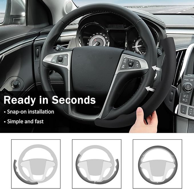 Steering Wheel Cover for Chevy (Chevrolet) Equinox 2010-2017/ GMC Terrain 2010-2017/ Buick Lacrosse 2010-2015/ Regal 2011-2013(Black)