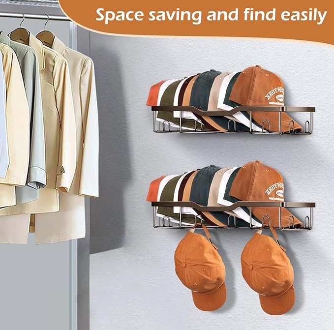 KEETDY Metal Hat Racks for Wall Baseball Cap Organizer Fit 48 Caps Holder, 2 Packs Sturdy Wall Mounted Hat Storage Organizer,