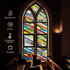 SUNBABY Stained Glass Window Privacy Film: 3D Decorative Vintage Static Clings, Day and Night Privacy, Renter-Friendly Non-Adhesive Sticker for Home Bathroom Door Window Coverings,16.9 x 39.4 Inch