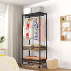 Heavy Duty Clothes Rack Rolling Garment Rack,3 Tier Adjustable Wire Shelving Clothing Racks for Hanging Clothes with Double R
