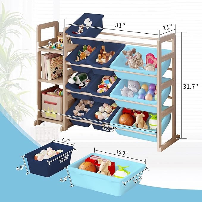 Toy Storage Organizer - Toy Organizers and Storage with Bookshelf, Toy Storage Shelf with 3 Shelves and 12 Storage Bins, Kids
