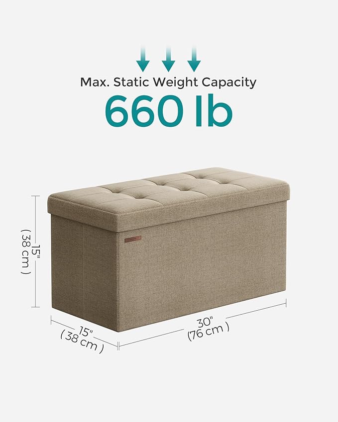 SONGMICS Mazie Collection - 30 Inches Folding Storage Ottoman Bench, Ottoman Foot Rest, End of Bed Bench, Storage Chest, Load