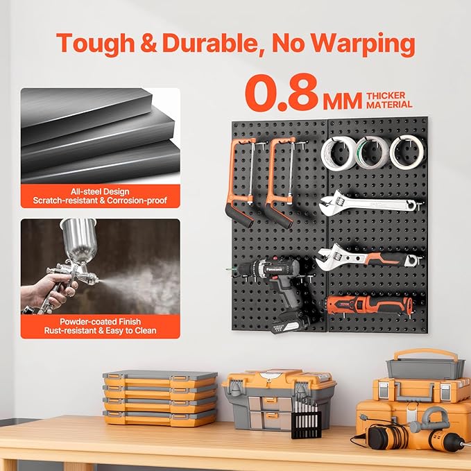 VEVOR Metal Pegboard Panels, 32" x 16" Pegboard, 2 Panels, Heavy Duty Steel Peg Board Wall Organizer, for Living Room Garage 