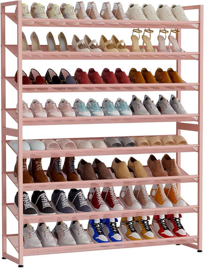 Large Shoe Rack 8 Tier Shoe Organizer, Heavy Duty Metal 4-Tier Stackable Shoe Storage Vertical Shoe Rack for Closet Front Doo