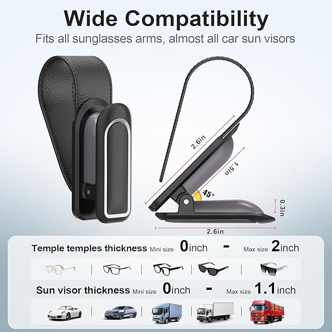Veharvim Sunglass Holder for Car (One-Handed Operation, Gentle & Secure Hold, Silicone Padded, Universal Fits Sunglass and Car Visor) - Sunglasses Clip for Car Visor