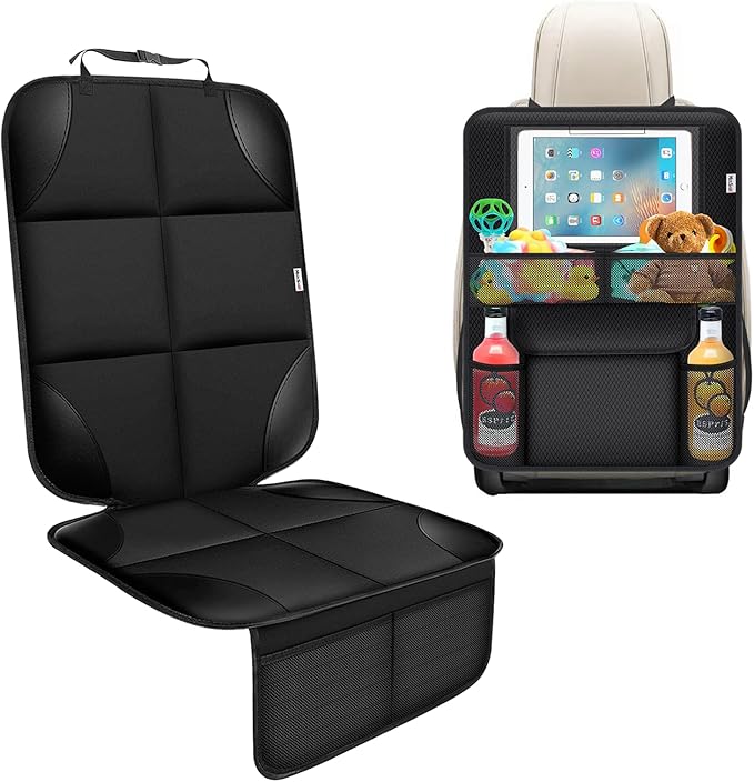 Meolsaek Kick Mats Back Seat Protector, Waterproof Oxford Seat Back Protector, Car Seat Back Protector for Kids, Back of Seat Protector for Kids Feet Car Seat (Black D -1 Set)