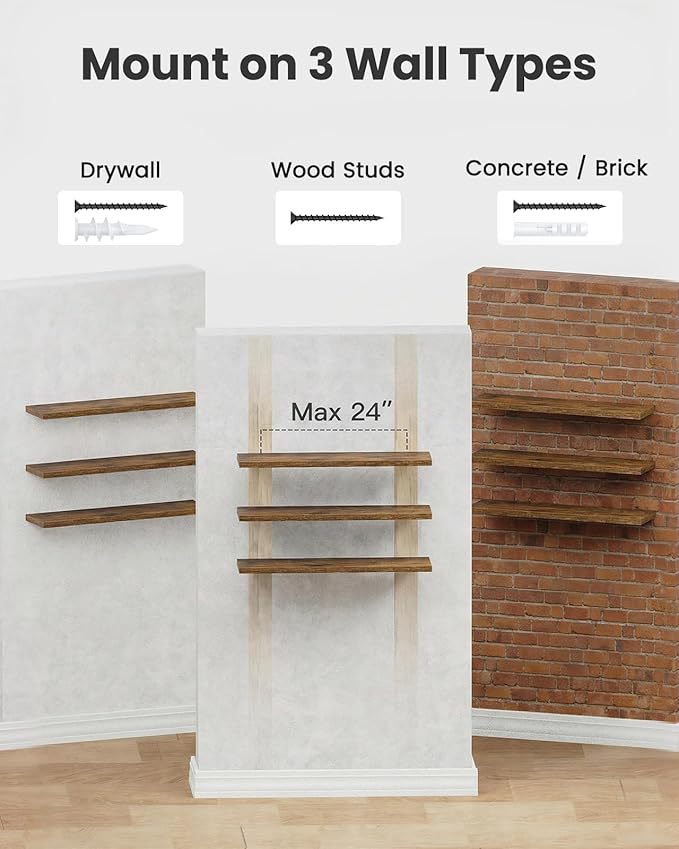 AMADA HOMEFURNISHING 47.2" L Floating Shelves, Wall Shelves Set of 3 for Bathroom/Living Room/Bedroom/Kitchen, Floating Shelv