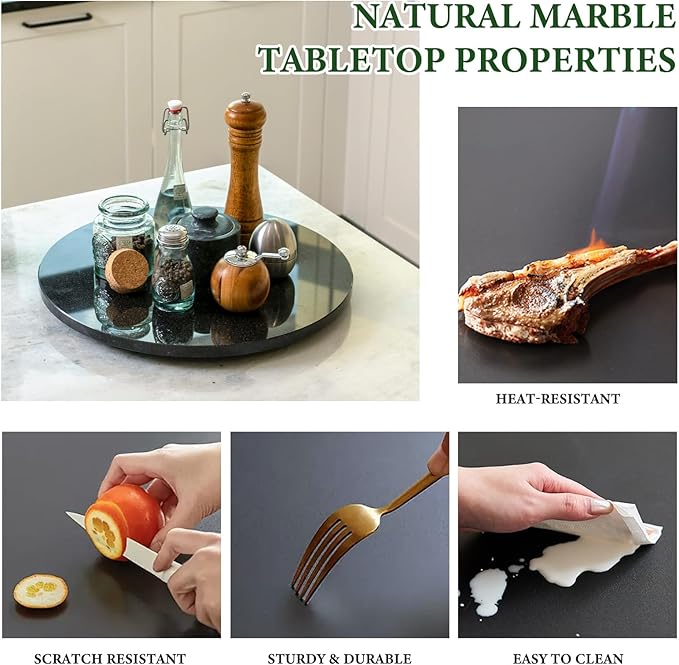 Koville Black Marble Lazy Susan for Kitchen Counter, 16'' Marble Turntable for Dinning, Lazy Susan Organizer for Cabinet, Ser