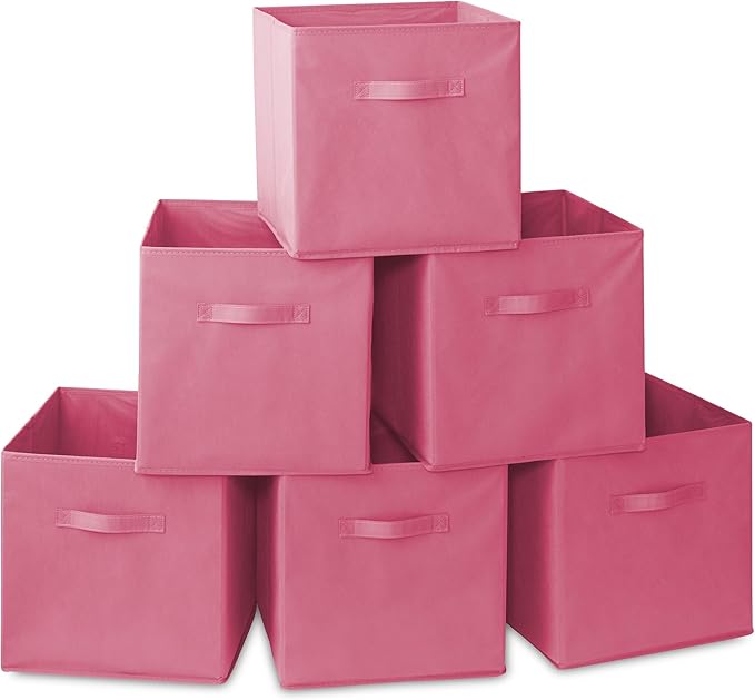 Casafield Set of 6 Collapsible Fabric Cube Storage Bins, Hot Pink - 13" Foldable Cloth Baskets for Shelves, Cubby Organizers 