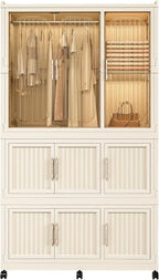 Portable Closet Wardrobe with Magnetic Doors, Foldable Armoire Wardrobe Closet with 1 Hanging Rod, 9 Cubes and 6 Hangers, Clo