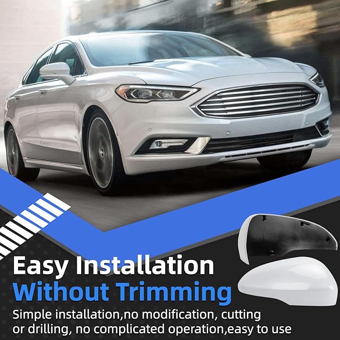 Passenger Side Mirror Cover Replacement for Ford Fusion Ford Fusion 2013 2014 2015 2016 2017 2018 2019 2020 2021 2022 - Right Side Mirror Covers, Rear View Mirrors Cap With Lamp, White