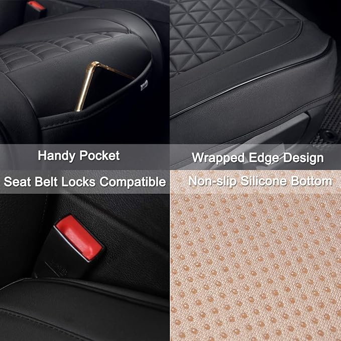 Black Panther Luxury Faux Leather Car Seat Cover Front Bottom Seat Cushion Cover, Anti-Slip and Wrap Around The Bottom, Fits 