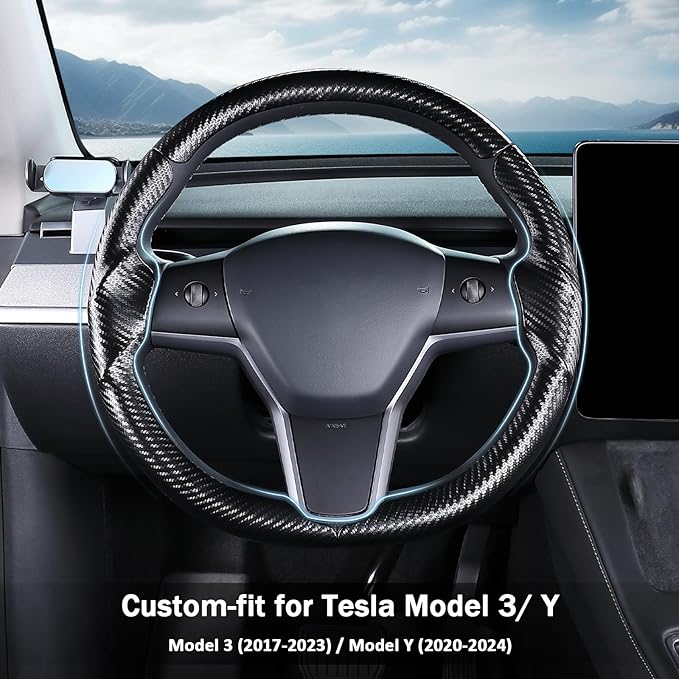 Steering Wheel Cover for Tesla Model 3(2017-2023) Model Y(2020-2024), Steering Wheel Accessories for Tesla Model 3/ Y