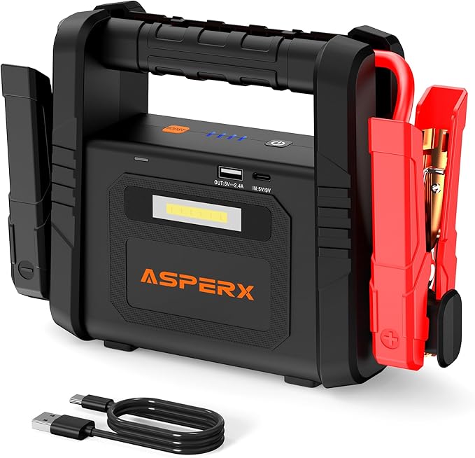 AsperX 6000A Car Jump Starter, Battery Jumper Starter Portable for 12V Vehicles (for All Gas or up to 12L Diesel) - Car