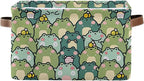 xigua Kawaii Frogs Storage Basket Collapsible Storage Bins Waterproof Canvas Storage Basket with Leather Handles for Home Clo