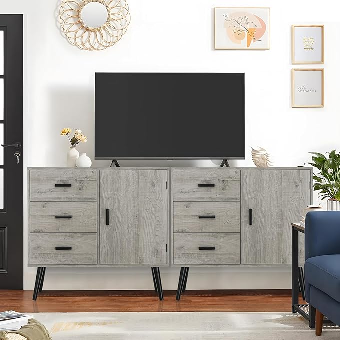 Iwell Storage Cabinet with 3 Drawers & Adjustable Shelf, Sideboard Buffet Cabinet, Small Freestanding Floor Storage Unit, for