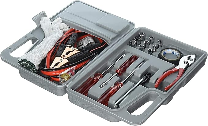 Emergency Roadside Automobile Assistance Kit- 30 Piece Set for Car, Truck, SUV, RV-Carrying Case, Jumper Cables, Tools, Glove
