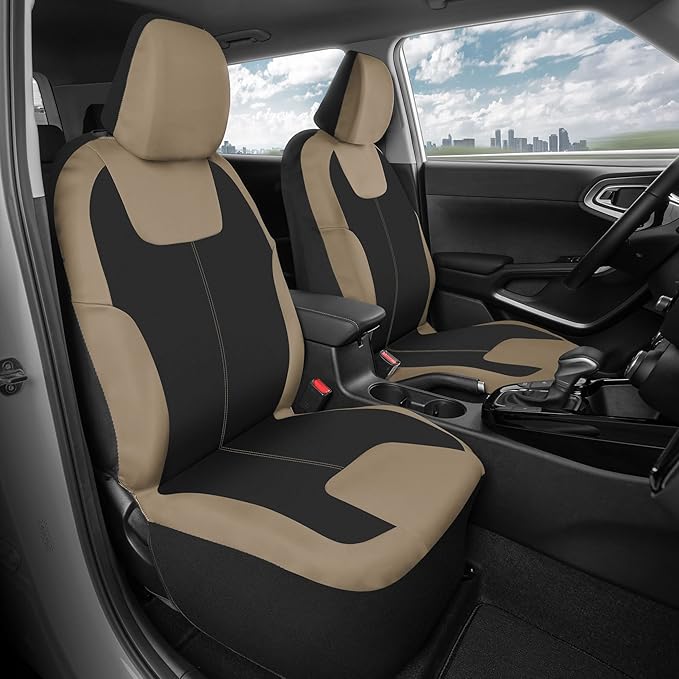 Motor Trend Beige Waterproof Seat Covers for Front Seats – Premium Neoprene Car Seat Covers, Car Seat Protectors with Removab