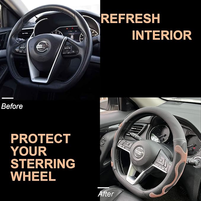 PINCTROT D Shaped Comfy Grip Steering Wheel Cover, Anti-Slip Design, Flat Bottom 14.5-15 Inch(Silicone Brown)